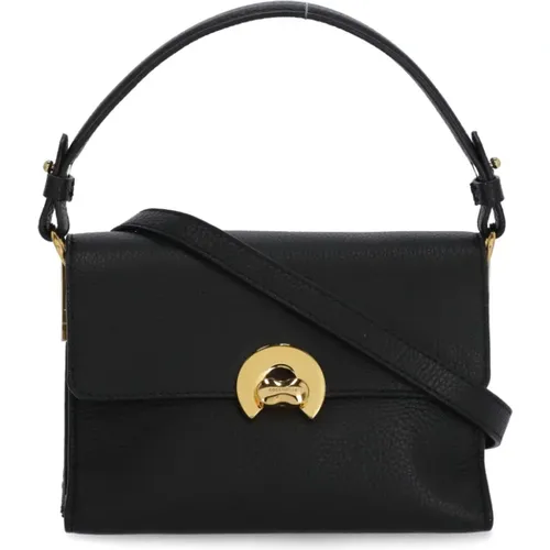 Schwarze Handtasche aus genarbtem Leder mit Drehverschluss - Coccinelle - Modalova