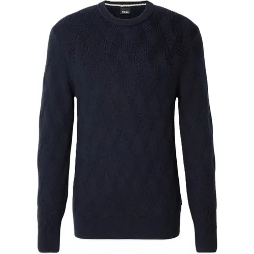 Round-neck Knitwear, male, , Size: L Braided Crewneck Sweater - Boss - Modalova