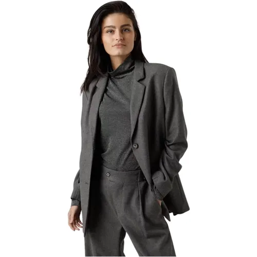 Dunkelgrauer Melange Klassischer Blazer , Damen, Größe: M - closed - Modalova