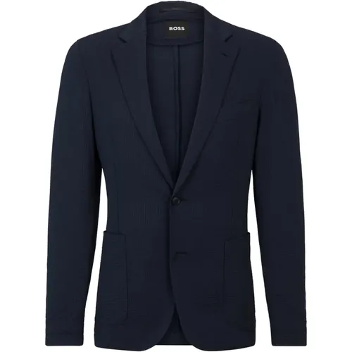 Blazers, male, , Size: S Seersucker Jacket Slim Fit - Hugo Boss - Modalova