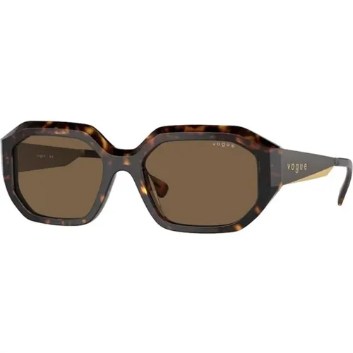 Brauner Rahmen Dunkelbraune Gläser Sonnenbrille , Damen, Größe: 54 MM - Vogue - Modalova