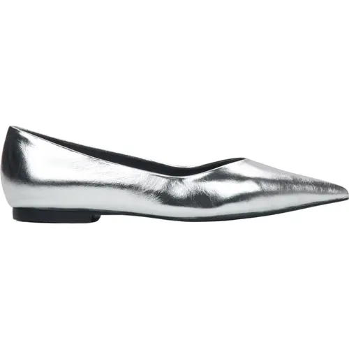 Ballerinas, female, , Size: 10 US Women's Silver Pointed Toe Ballet Flats made of Genuine Leather Er00115994 - Estro - Modalova