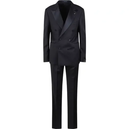 Double Breasted Suits, male, , Size: XL Double-Breasted Wool Tailored Suit - Tagliatore - Modalova