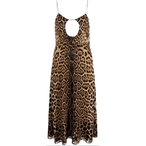 Leopard Print Cut-Out Midi Dress , female, Sizes: S, M - Saint Laurent - Modalova