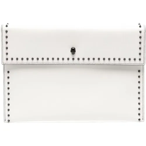 Clutches, female, , Size: ONE SIZE Ivory Leather Studded Clutch Bag - alexander mcqueen - Modalova