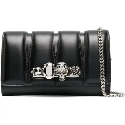 Leather Cut-Out Clutch with Swarovski Crystals , female, Sizes: ONE SIZE - alexander mcqueen - Modalova