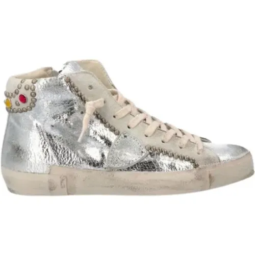 Sneakers, female, , Size: 6 US Iridescent Studded High Top Sneakers - Philippe Model - Modalova