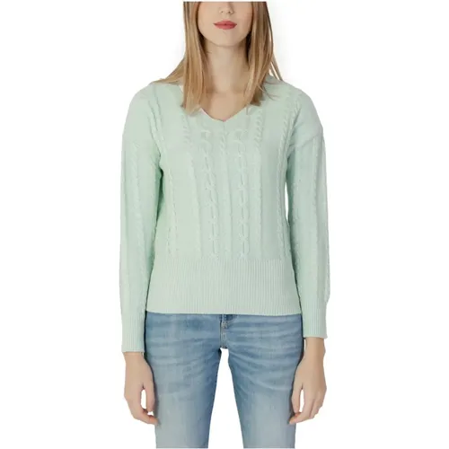 Grüner Pullover mit V-Ausschnitt für Frauen , Damen, Größe: L - Guess - Modalova