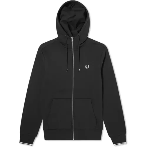 Zip-throughs, male, , Size: L Hooded Zip Sweatshirt with Contrast Trim - Fred Perry - Modalova