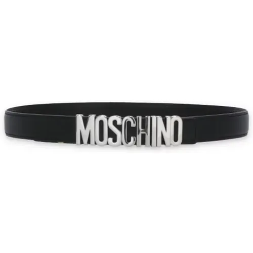 Belts, female, , Size: M Leather Belt with Silver Logo - Moschino - Modalova