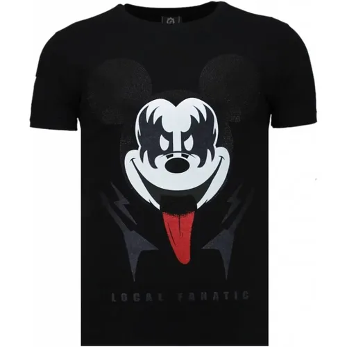 Kiss My Mickey Rhinestone - Herren T-Shirt - 5771Z , Herren, Größe: M - Local Fanatic - Modalova