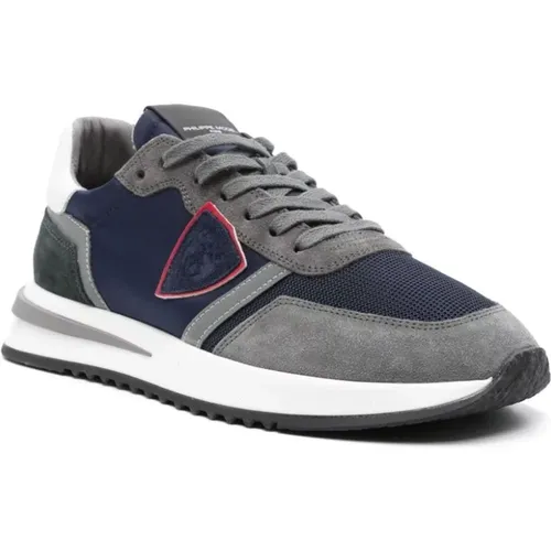 Sneakers, male, , Size: 8 US Blue Gray Nylon Suede Sneaker - Philippe Model - Modalova