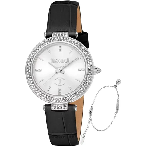 Stainless Steel Leather Strap Analog Watch for Women , female, Sizes: ONE SIZE - Just Cavalli - Modalova