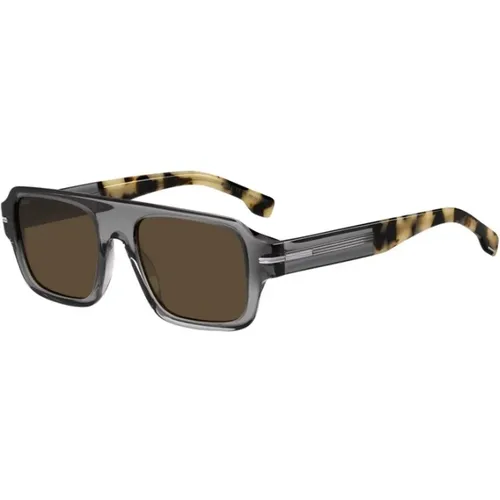 Stylish Grey Havana Sunglasses with Brown Lenses , unisex, Sizes: 53 MM - Boss - Modalova