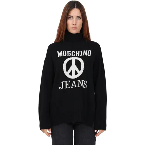 Turtlenecks, female, , Size: L Turtleneck Sweater with Peace Symbol - Moschino - Modalova