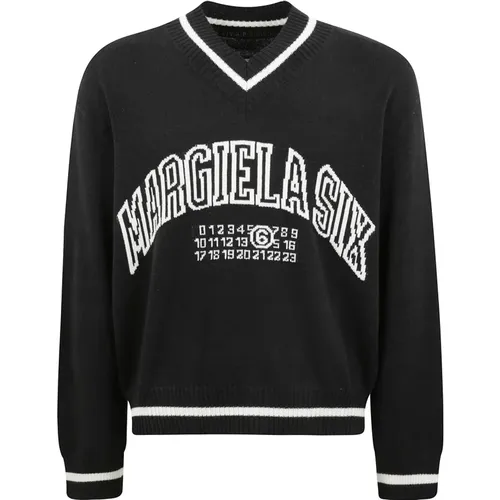 V-neck Knitwear, male, , Size: L Wool Blend Oversized Sweater - MM6 Maison Margiela - Modalova