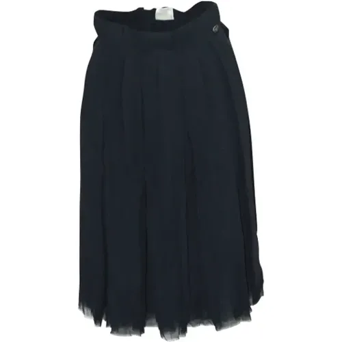 Chanel Navy Pleated Silk Skirt , female, Sizes: XS - Chanel Vintage - Modalova