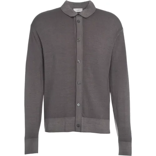 Cardigans, male, , Size: 2XL Elegant Knitwear Shirt Grigio Aw25 - Paolo Pecora - Modalova