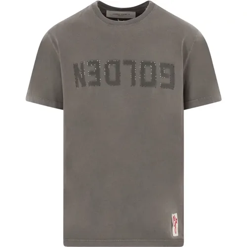 Distressed Cotton T-shirt with Logo , male, Sizes: XL, M, S - Golden Goose - Modalova
