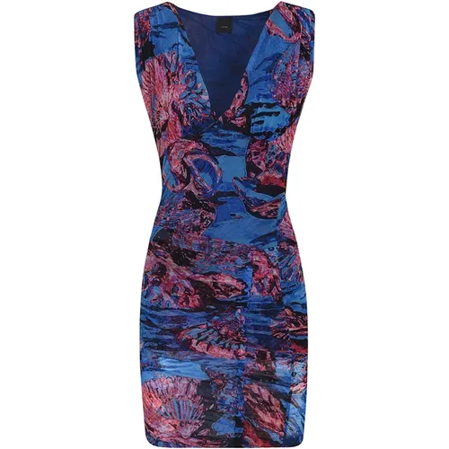 Mesh Design Dress with Sea Print , female, Sizes: L - pinko - Modalova
