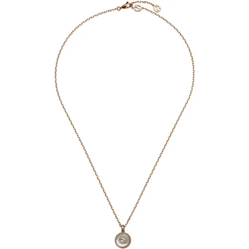 Necklaces, female, , Size: ONE SIZE Interlocking Necklace in pink gold, mop, diamond, GG pavé - Gucci - Modalova