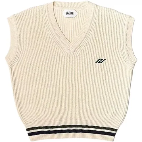 Vintage ärmellose weiße Strickpulli , Herren, Größe: S - Autry - Modalova