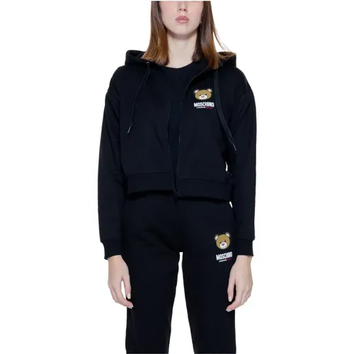 Stilvolle Schwarze Kapuzenpullover mit Reißverschluss , Damen, Größe: S - Moschino - Modalova