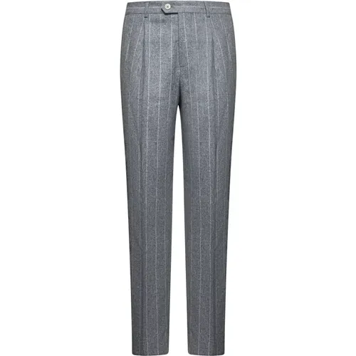 Suit Trousers, male, , Size: XL Pinstriped Flannel Trousers Light Grey - BRUNELLO CUCINELLI - Modalova