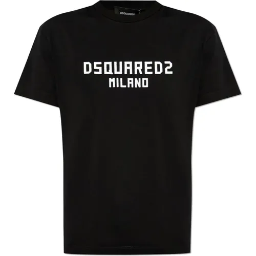 T-Shirt mit Logo und Samt-Finish , Damen, Größe: M - Dsquared2 - Modalova