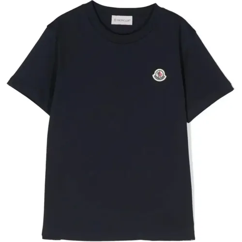 Blau T-Shirt mit Logo-Patch Moncler - Moncler - Modalova