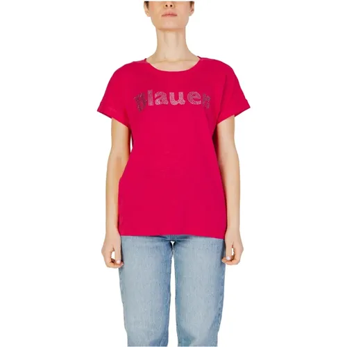 Lila Baumwoll Kurzarm T-shirt , Damen, Größe: XS - Blauer - Modalova
