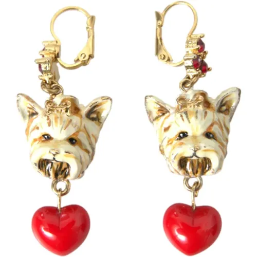 Herz Hund Roter Kristall Hängende Ohrringe - Dolce & Gabbana - Modalova