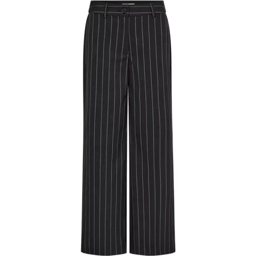 Wide Trousers, female, , Size: XS Elegant Anthracite Pinstripe Trousers - Co'Couture - Modalova