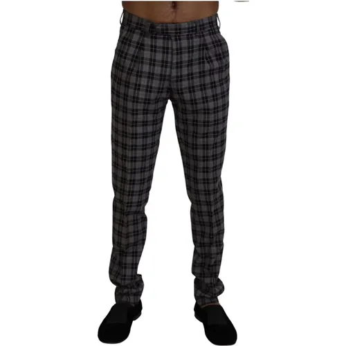 Straight Trousers, male, , Size: S Gray Checkered Slim Fit Chino Pants - Bencivenga - Modalova