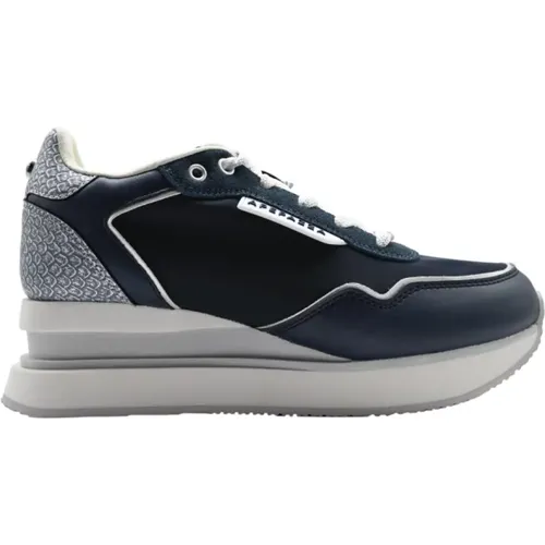 Navy Silver Sneakers Stylish Comfortable , female, Sizes: 5 UK, 7 UK, 6 UK, 4 UK - Apepazza - Modalova