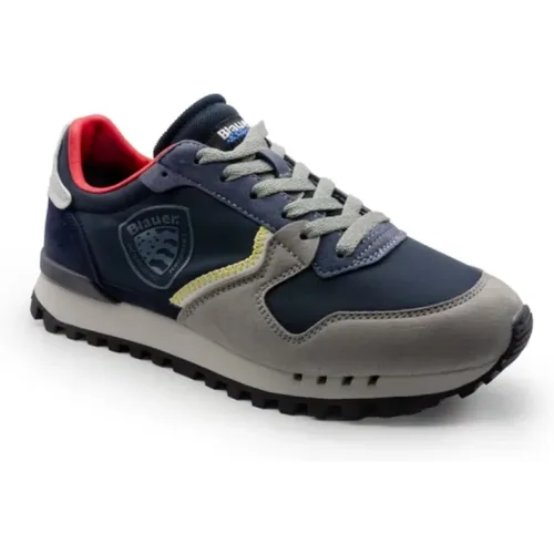Blue and Red Fabric Sneakers S4Dixon02 , male, Sizes: 8 UK, 9 UK, 11 UK, 6 UK, 7 UK, 10 UK - Blauer - Modalova