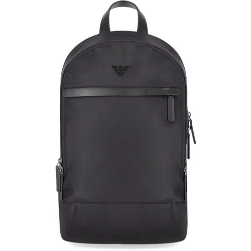 Backpacks, male, , Size: ONE SIZE Nylon Backpack with Leather Inserts - Emporio Armani - Modalova