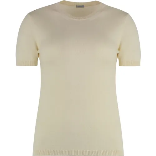 Cashmere Knitwear, female, , Size: L Cashmere Ribbed Knit Short Sleeve Sweater - Malo - Modalova