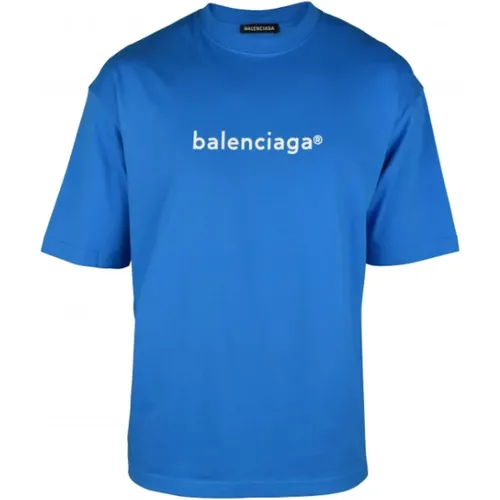 Blaues Logo Print Oversize T-Shirt , Herren, Größe: XS - Balenciaga - Modalova