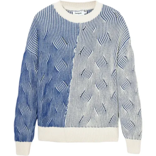 Hellblauer Strick Rundhals Pullover - Desigual - Modalova