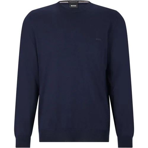 Blauer Woll-Rundhalsausschnitt Pullover , Herren, Größe: 2XL - Boss - Modalova