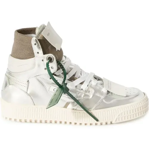 Silberne High-Top Sneakers mit Grünem Label , Damen, Größe: 40 EU - Off White - Modalova