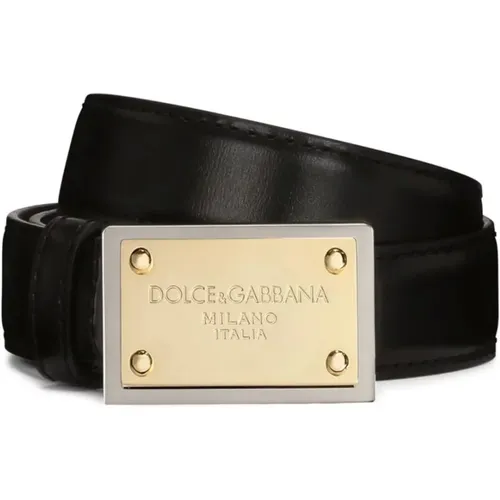 Iconic Logo Plaque Leather Belt , female, Sizes: 80 CM - Dolce & Gabbana - Modalova
