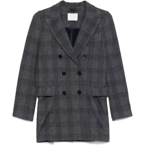 Blazers, female, , Size: 2XS Check Pattern Double-Breasted Jacket Blue - Circolo 1901 - Modalova