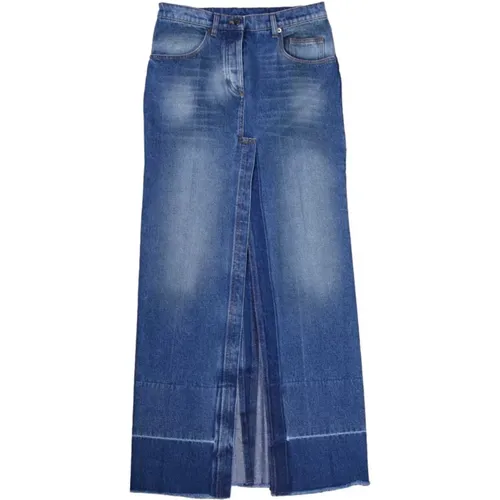 Denim Long Skirt with Frayed Hems , female, Sizes: XL, L - N21 - Modalova