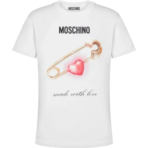 Weiße Logo Print Crewneck T-shirt , Damen, Größe: S - Moschino - Modalova