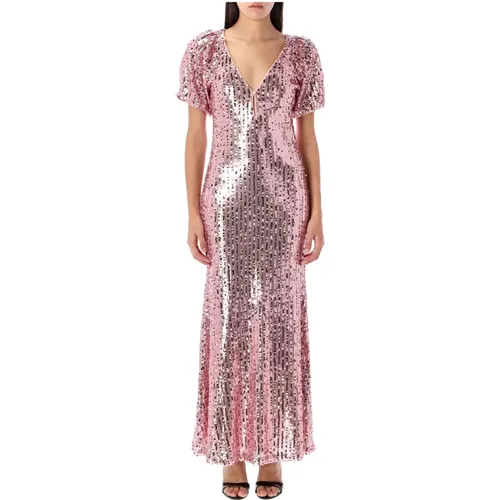 Pailletten Midi V-Ausschnitt Kleid Silber Rosa , Damen, Größe: M - ROTATE Birger Christensen - Modalova