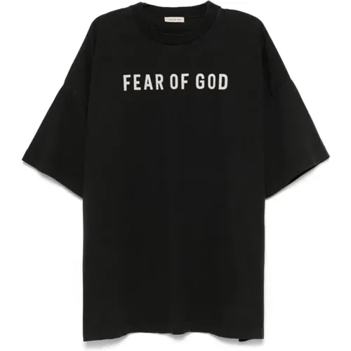 Graues Logo-Print Kurzarm-Tee , Herren, Größe: L - Fear Of God - Modalova