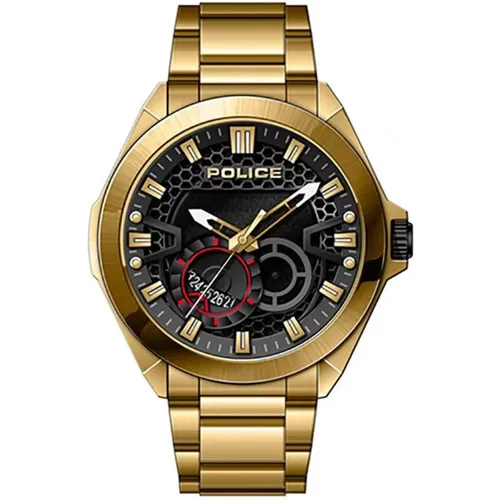 Watches, male, , Size: ONE SIZE Golden Stainless Steel Quartz Analog Watch - Police - Modalova