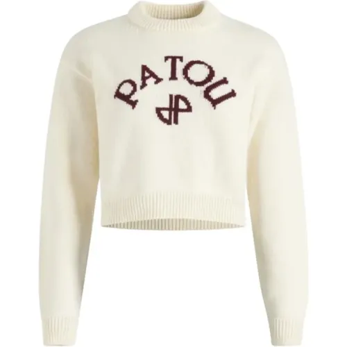 Round-neck Knitwear, female, , Size: S Crewneck Sweater with Contrast Logo - Patou - Modalova